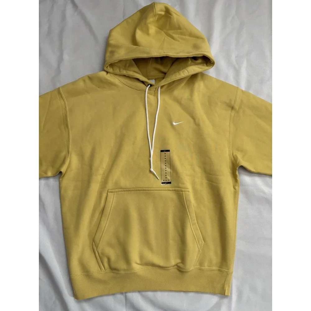 NEW Nike Solo Swoosh Fleece Pullover Hoodie Yellow Men's Size Medium DX1355-700